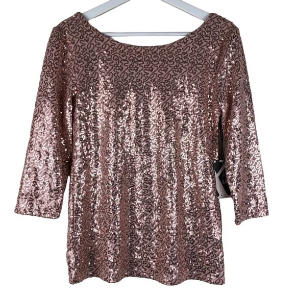 GIBSON X GLAM SQUAD Pink Sequin Top Scoop Back XS NWT Glam Sparkle Pastel - Picture 2 of 7